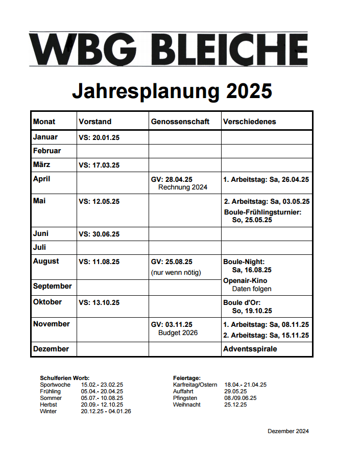 Jahresplanung